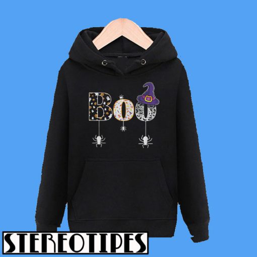 Boo Halloween With Spiders And Witch Hat Hoodie