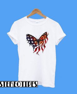 Butterfly American Flag Independence Day T-Shirt
