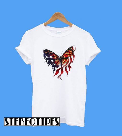 Butterfly American Flag Independence Day T-Shirt