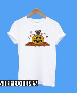 Pumpkin With Baby Pug Funny Halloween T-Shirt