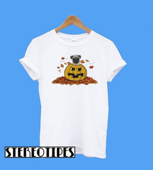 Pumpkin With Baby Pug Funny Halloween T-Shirt