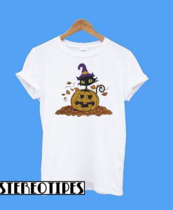 Pumpkin With Black Cat Funny Halloween T-Shirt