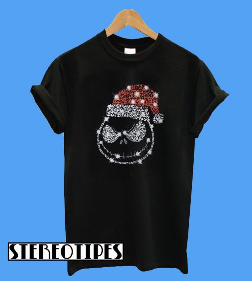 Christmas Rhinestone Jack Skellington with Santa Hat Classic T-Shirt