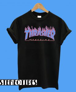 Thrasher Magazine Light Blue Purple Flame Logo T-Shirt