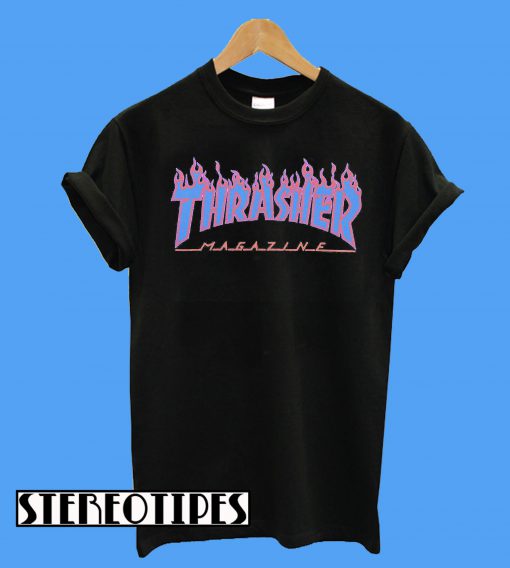 Thrasher Magazine Light Blue Purple Flame Logo T-Shirt