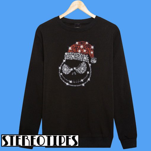 Christmas Rhinestone Jack Skellington with Santa Hat Classic Sweatshirt