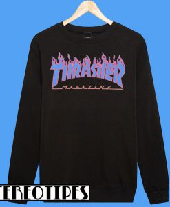 Thrasher Magazine Light Blue Purple Flame Logo Sweatshirt