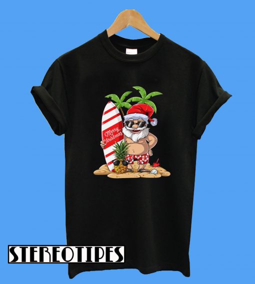 Christmas in July Santa Hawaiian Surfing T-Shirt