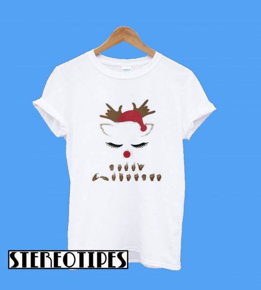 Reindeer Deaf Pride American Sign Language Christmas T-Shirt
