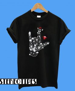 Rock on hand sign Rhinestone Christmas T-Shirt