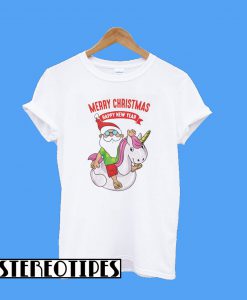 Santa Claus Riding Unicorn Merry Christmas Happy New Years T-Shirt