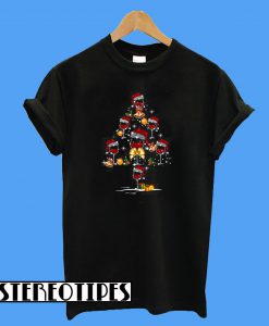 Santa Hat Wine Glass Christmas Tree T-Shirt