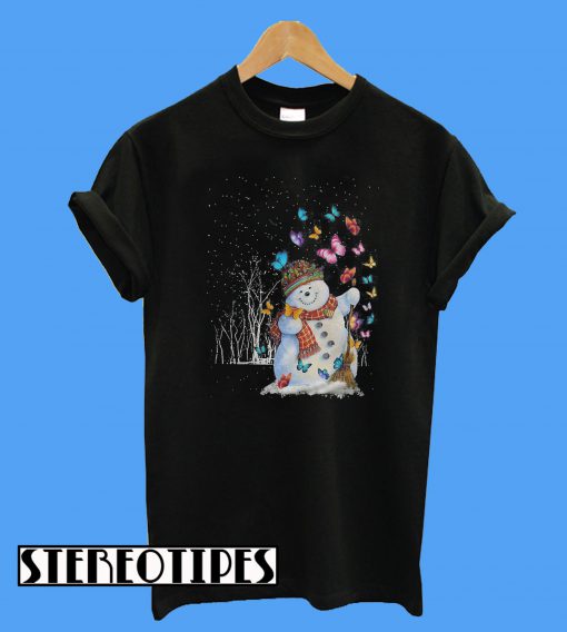 Snowman Butterfly Christmas T-Shirt