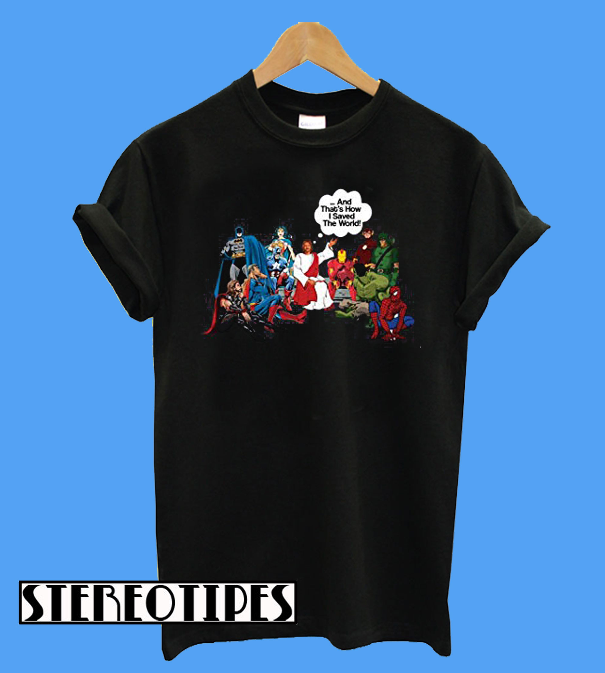 jesus and superheroes t shirt