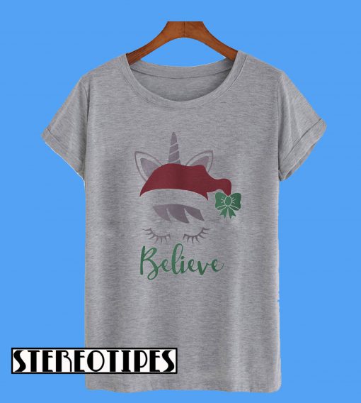 Christmas Unicorn Believe T-Shirt