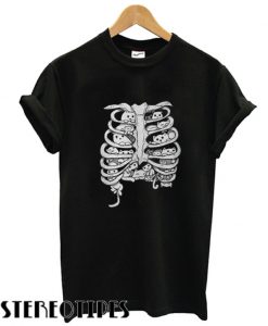 Skeleton chest cat T shirt