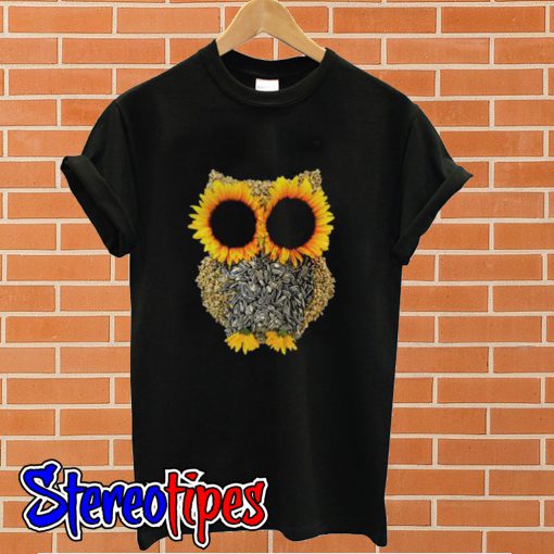 Owl by sunflower and seed T shirt