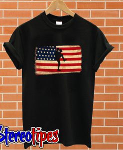 Baseball pitcher throws ball American Flag T shirt