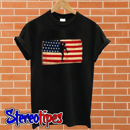 Baseball pitcher throws ball American Flag T shirt