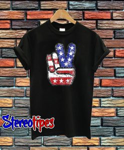 Fourth 4th Of July Shirt American Flag Peace Sign Hand T-Shirt