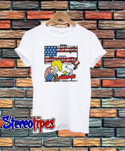 Schroeder Playing Piano Woodstock And Snoopy 4th Of July T-Shirt