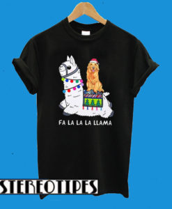 Golden Retriever Riding Llama Fa La La La T-Shirt