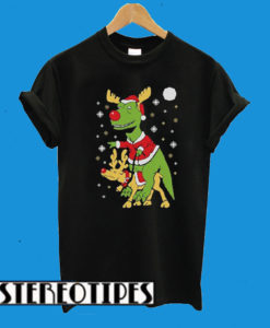 Santa T-Rex Reindeer Ride Funny Ugly Christmas T-Shirt