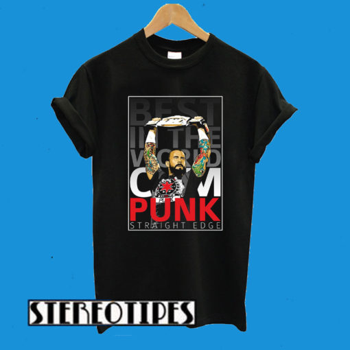 CM PUNK STRAIGHT EDGE WRESTLING Black T-Shirt