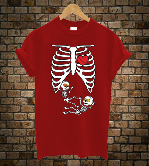 Halloween Skeleton Baby Twins Pregnancy T-shirt