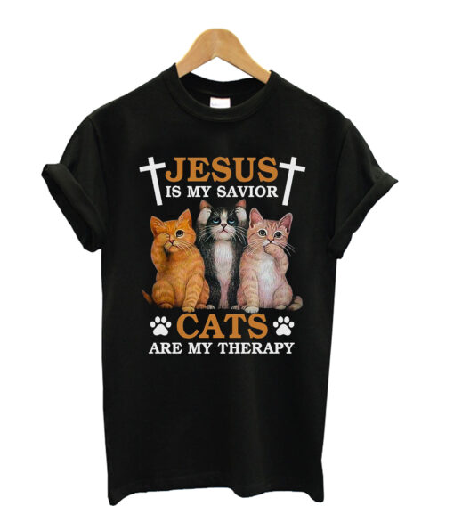 Jesus Is My Savior Cats Are My Therapy T shirt