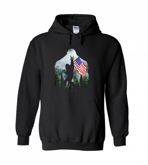 Bigfoot Into The Forest USA Flag Hoodie