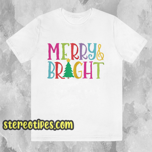 Colorful Merry & Bright Tree Cute Christmas T Shirt