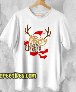 Reindeer Shaped Merry Christmas T Shirt