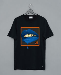 Blue Lips Black T Shirt